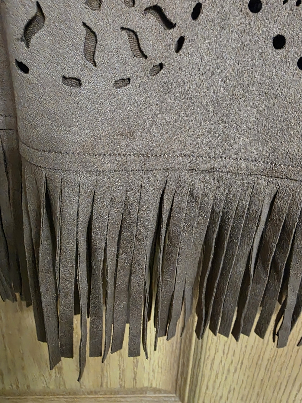 Shyanne (Boot Barn) Fringed Brown Laser-Cut Mini Skirt - Picture 3 of 5